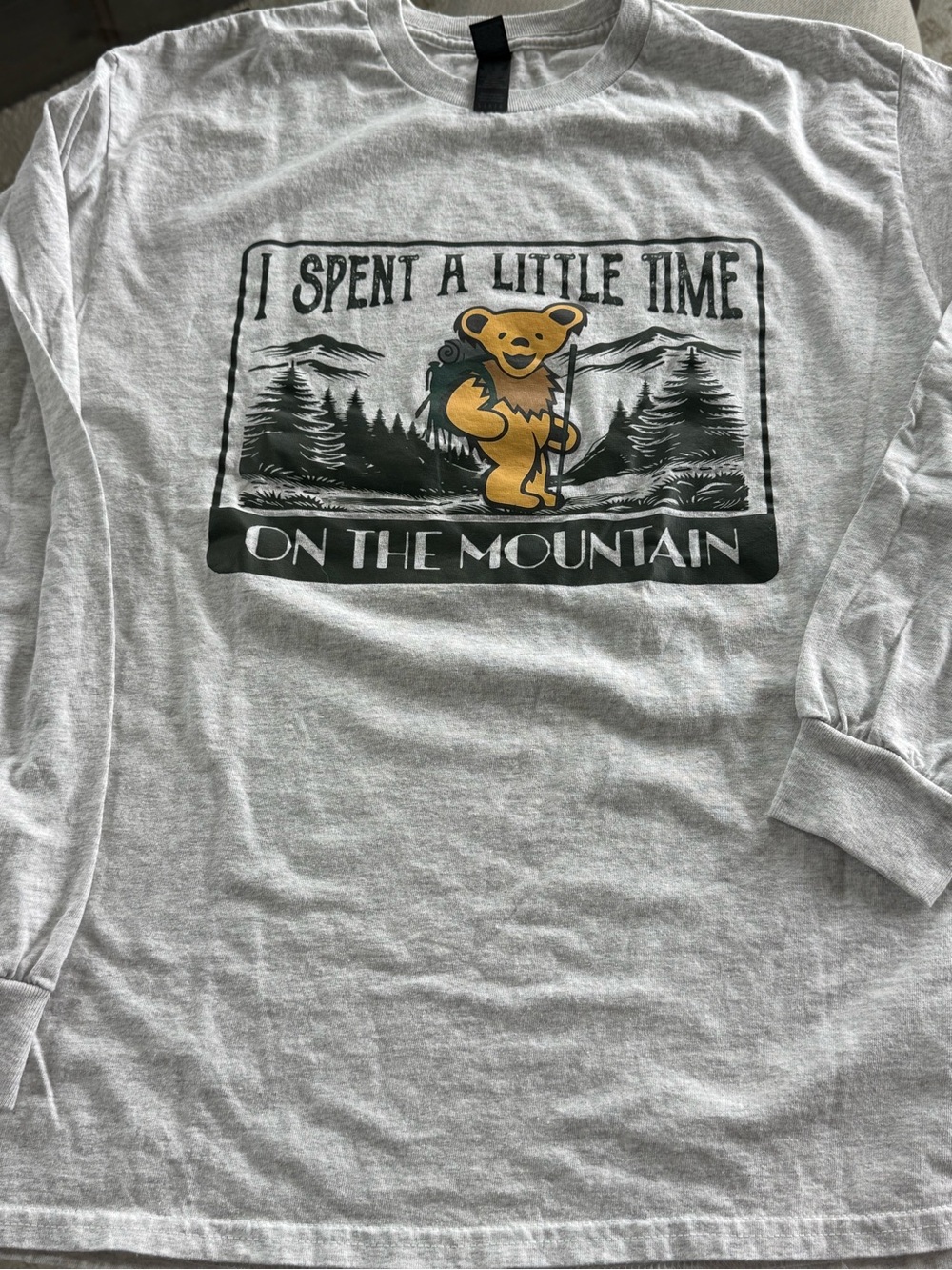 Long-Sleeve Graphic Tee - Light Gray with Yellow Dancing Bear (Grateful Dead)